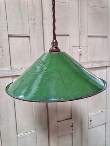 French vintage Green Enamel Pendant Light Industrial Rustic Farmhouse home lighting dusty gems interiors nantwich 