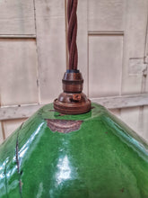 Load image into Gallery viewer, French vintage Green Enamel Pendant Light Industrial Rustic Farmhouse home lighting dusty gems interiors nantwich