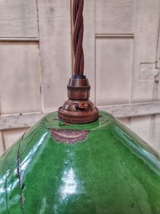 French vintage Green Enamel Pendant Light Industrial Rustic Farmhouse home lighting dusty gems interiors nantwich