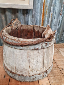 French Wooden Milk Bucket Primitive Rustic French country