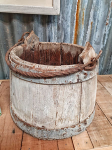 French Wooden Milk Bucket Primitive Rustic Farmhouse