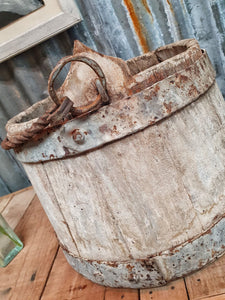 French Wooden Milk Bucket Primitive Rustic Farmhouse