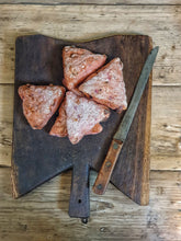 Load image into Gallery viewer, French Antique Rustic Oak Chopping Board, French Country Fresh french bread  in Nordic kitchen decor French country cooking dusty gems interiors nantwich 