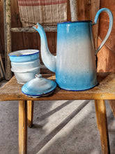 Load image into Gallery viewer, French country Rustic blue and white  Enamel cafetiere Coffee Pot aga cookware real ground coffee coffee drinker Dusty Gems interiors nantwich