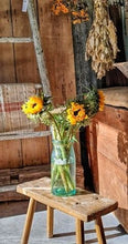 Load image into Gallery viewer, Antique French Farmhouse stool country rustic painted primitive country furniture. chippy paint finish shabby country house cottage style home decor dusty gems interiors nantwich sunflowers 