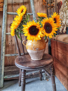 French Country rustic mustard glazed  Confit Pot Confit Jar Cruche Graisse Terracotta van gogh sunflowers Dusty Gems Interiors Nantwich  