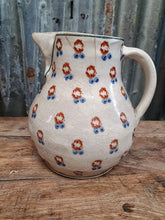 Load image into Gallery viewer, French Country Pottery Pitcher Jug Tin Glazed Hand Painted perfect for french country kitchen antique hand painte potter ceramic french farmhouse pottery pitcher jug. on french farmhouse elm table