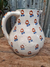 Load image into Gallery viewer, French Country Pottery Pitcher Jug Tin Glazed Hand Painted perfect for french country kitchen antique hand painte potter ceramic french farmhouse pottery pitcher jug. on french farmhouse elm table