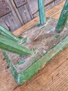Antique French country rustic green  Painted Farmhouse Stool oak and ask construction french rustic painted furniture chippy paint finish original paint country kitchen. Dusty gems interiors nantwich