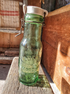 Vintage French Country L'Ideale glass storage Bottle  French charm french country rustic kitchen ideas hand blown glass dusty gems interiors Nantwich
