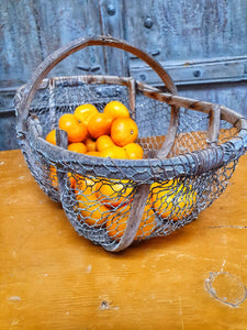 French Vintage Bent Wood & Wire Picking Basket