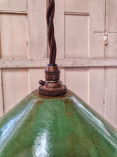 Load image into Gallery viewer, Vintage French country kitchen cottage style Green enamel pendant brown three core braided cable french painted shutters rustic kitchen painted french furniture Dusty Gems interiors nantwich