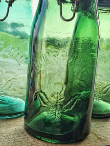 French vintage La Lorraine Green Glass Storage Jars