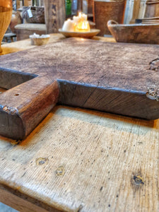 French Antique farmhouse Oak chopping board. French country kitchen sourdough bread brie cheese farmhouse kitchen ideas dusty gems interiors Nantwich