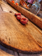 Load image into Gallery viewer, Antique French Country Chopping Board Charcuterie Pizza on french farmhouse table with fruit peaches and cherries cheese board and sourdough bread primitive kitchen dusty gems interiors nantwich