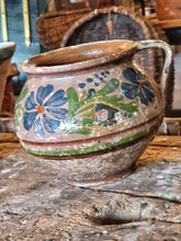 Load image into Gallery viewer, Antique French Hand painted Jaspe Jug Rustic Country Farmhouse 19th century hand painted large french harvest basket in background dusty gems interiors nantwich