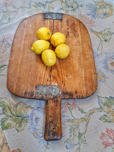 Antique French Chopping Board Farmhouse Charcuterie Pizza Board cheese board with fresh lemons and old french linen french country farmhouse country kitchen dusty gems interiors nantwich 