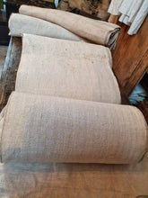 Load image into Gallery viewer, Antique French country Linen Farmhouse Linen french 19th century linen country rustic on old pine shelf in french country kitchen great antique textile french vintage linen dusty gems interiors nantwich